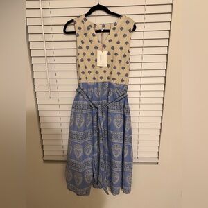 Blue and Cream Patterned Women's Dress